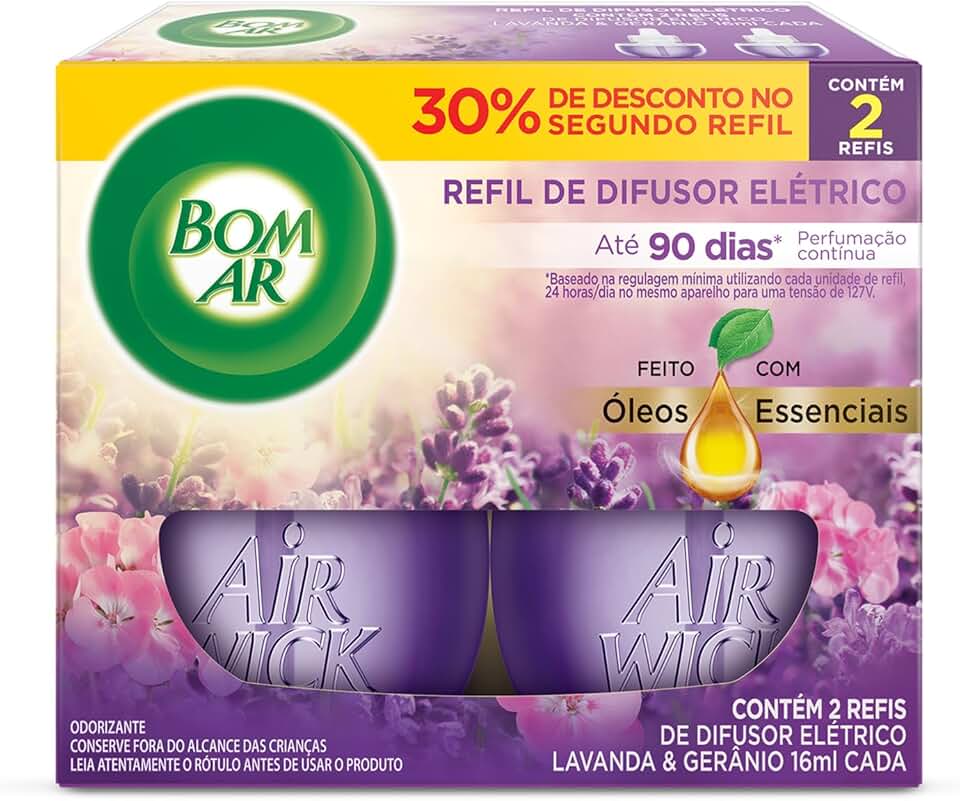 Bom Ar Difusor Elétrico Lavanda e Gerânio Refil 2 unidades 16ml