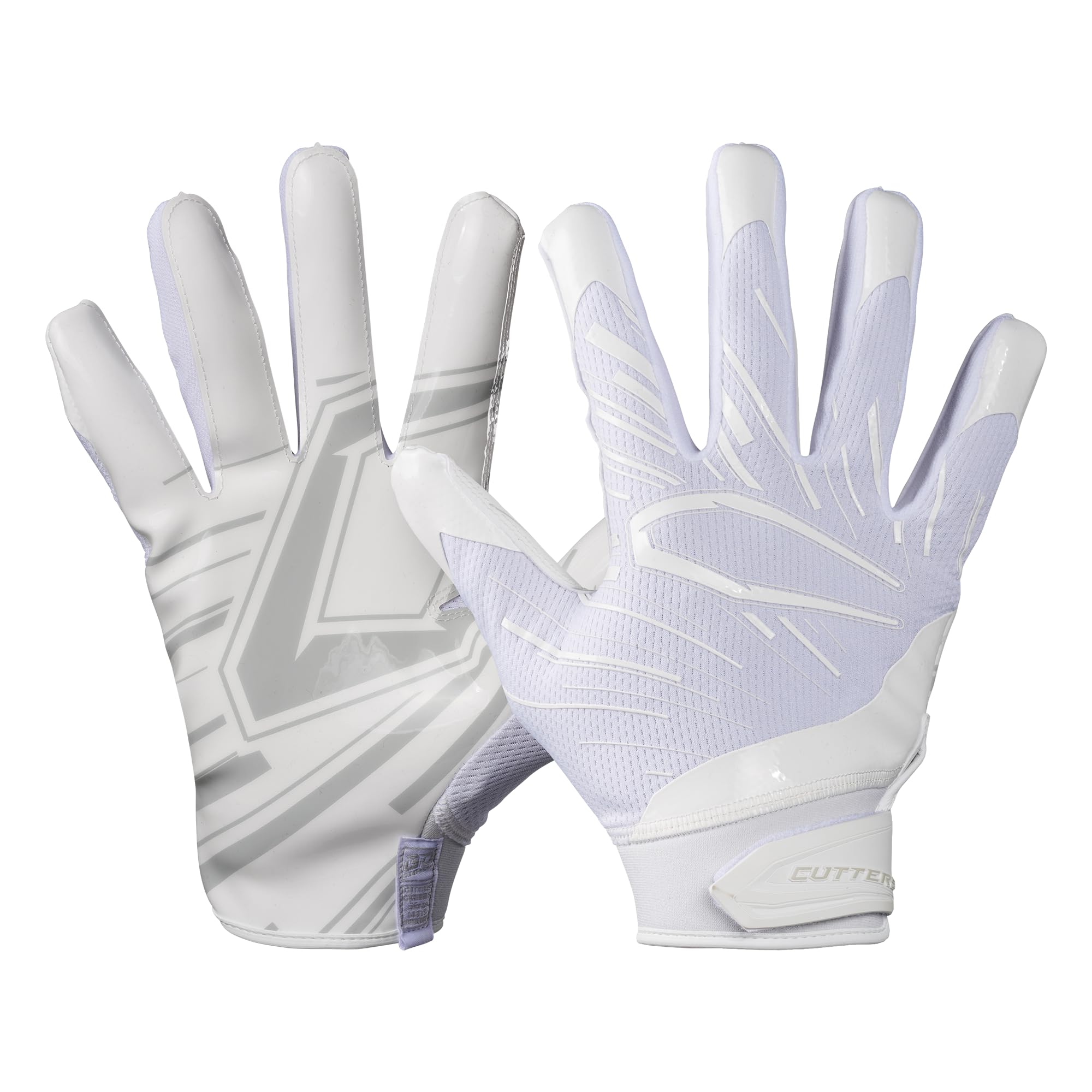 Cutters Football Gloves - Game Day Football Receiver Gloves with High Tack Silicone Grip, Superior Support and Protection - Solid White - Adult-Large