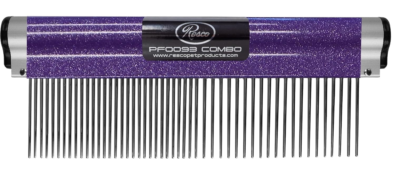 Resco Ergonomic Coarse Grooming Comb for Dogs, Cats & Horses, 6" Handle, 1.5" Long Teeth - Made in USA, Contoured Aluminum Handle & Steel Teeth