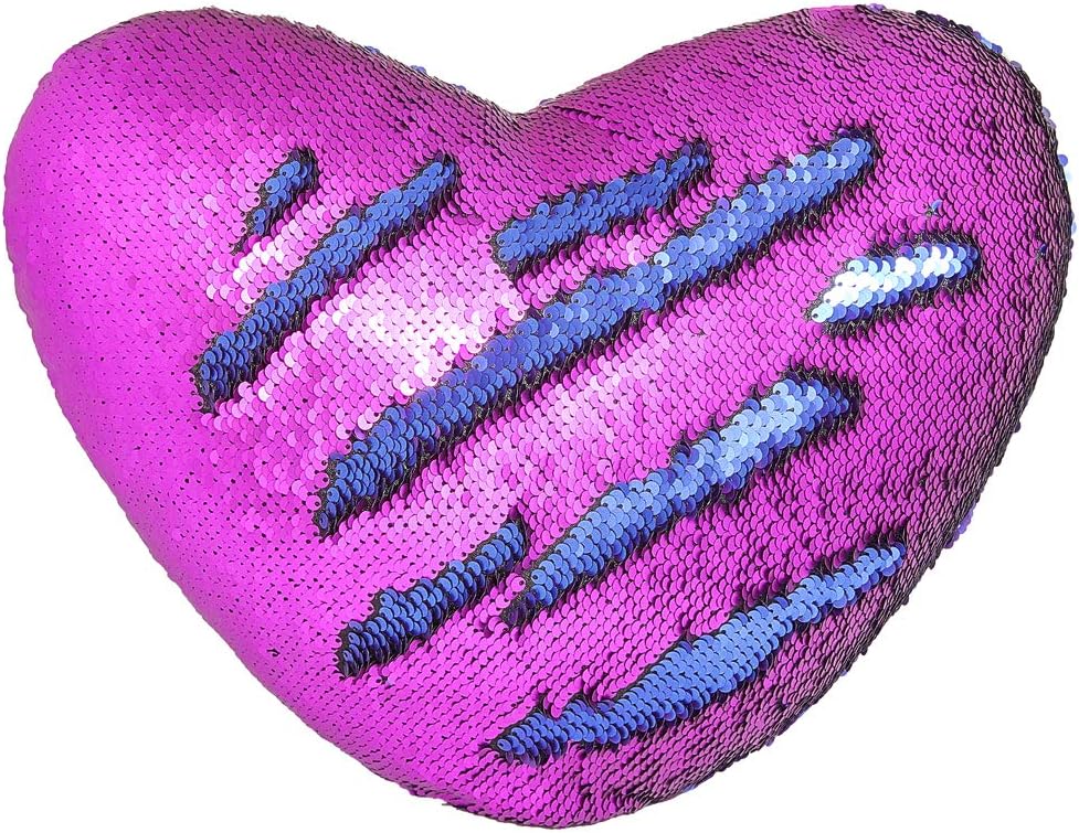 Play Tailor Sequin Heart Pillow with Insert Heart Shaped Reversible Sequins Pillows Decorative Cushion (13" X 15",Blue+Purple)