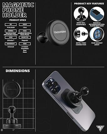 Tackform Fast TrackTM Base Mount - Universal Magnetic Phone Holder | NOT MAGSAFE Compatible | 5 Aluminum Arm | (Base Mounts are ONLY Compatible Fast TrackTM Brackets)