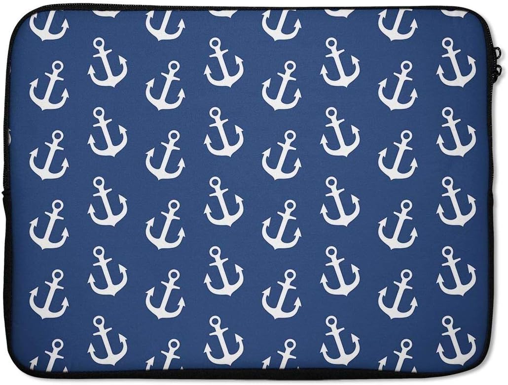 Ink-Fuzed Neoprene Laptop Sleeve Navy with White Micro Anchors (17")