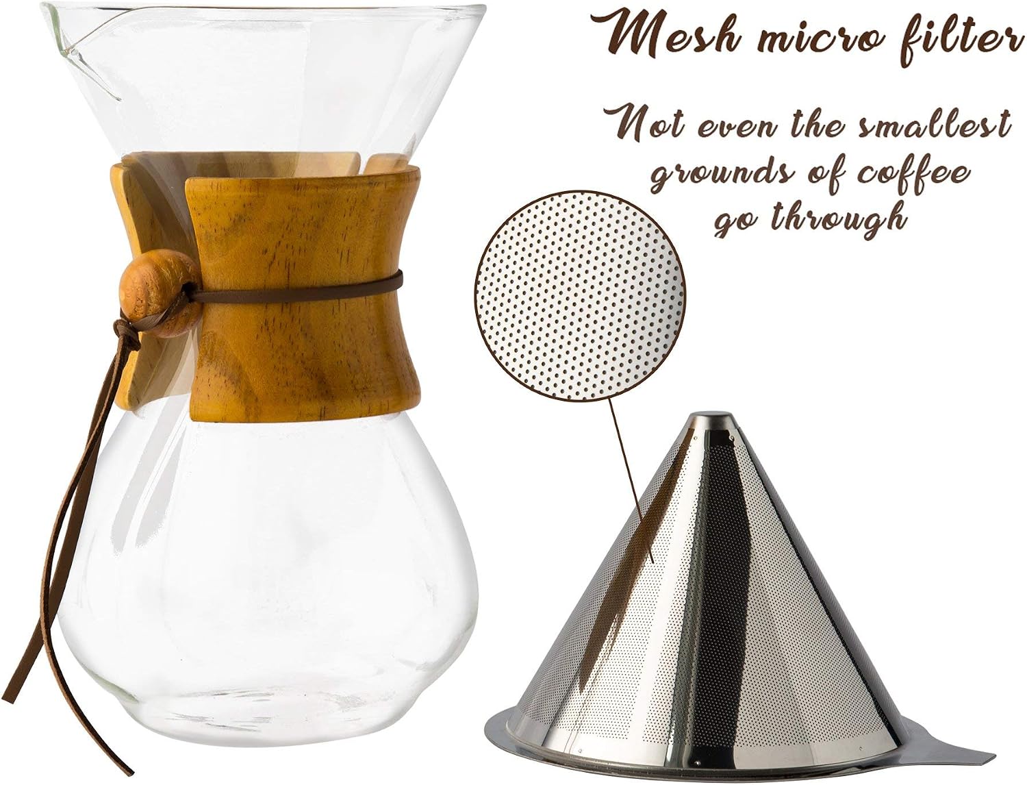Comfify Pour Over Coffee Maker with Borosilicate Glass Carafe and Reusable Stainless Steel Permanent Filter Manual Coffee Dripper Brewer with Real Wood Sleeve - 30 oz. - Free Ebook