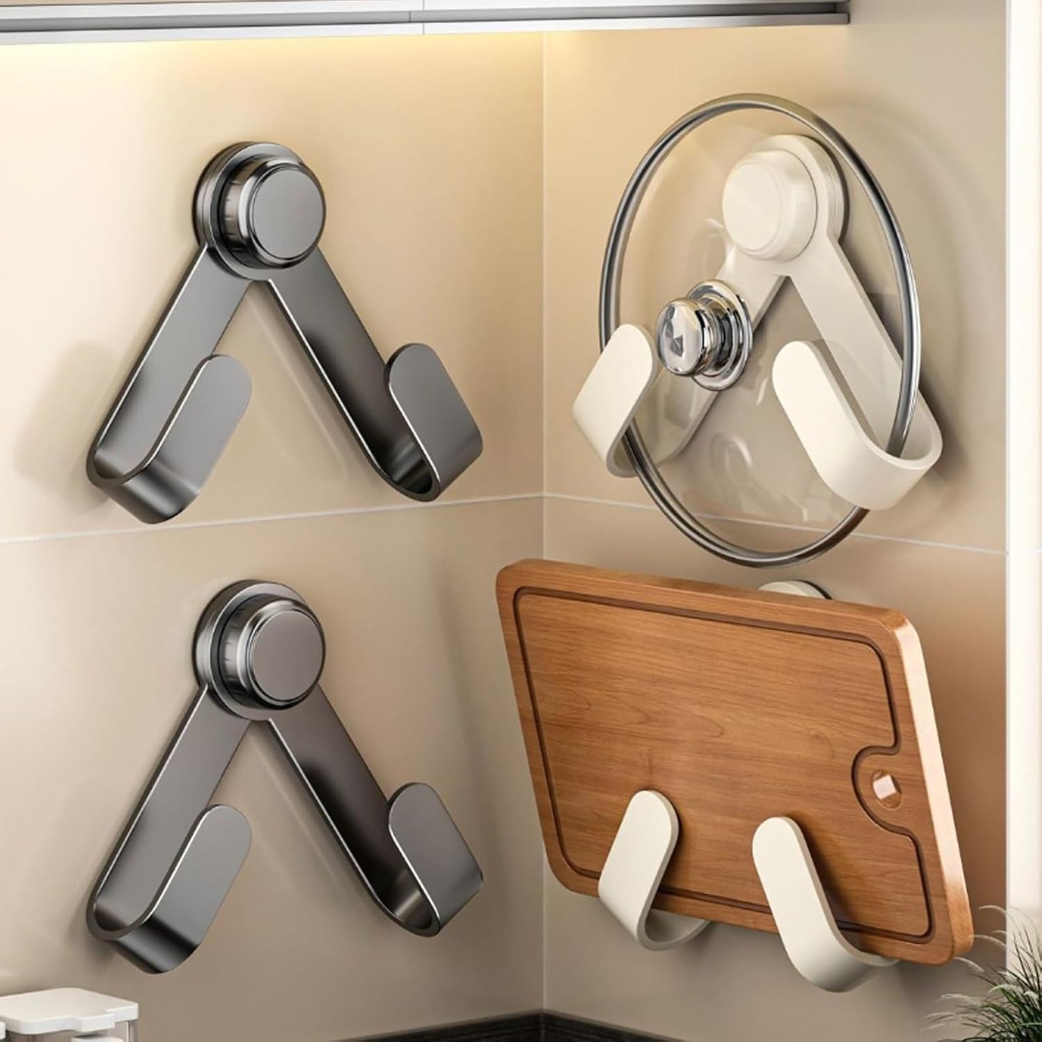 2-Pack Suction Cup Pot Lid Rack Adjustable Wall Mount Holder