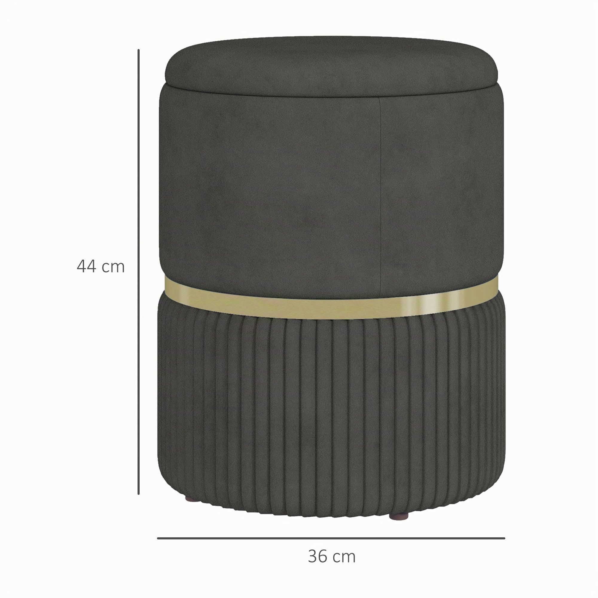 HOMCOM Baúl de Almacenaje Tapizado en Terciopelo para Dormitorio - Puff con Banco y Patas Antideslizantes - Ø36x44 cm Gris