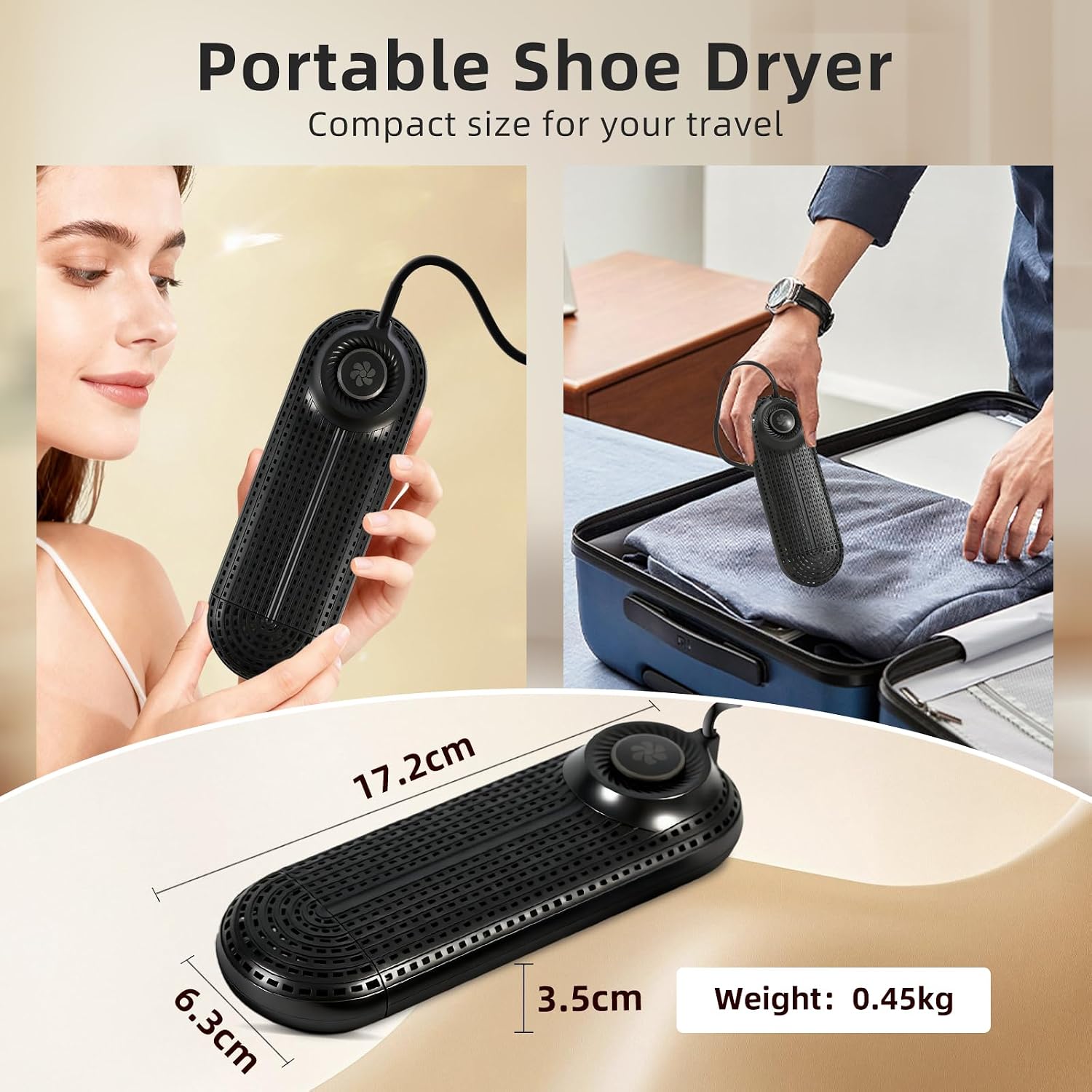 Electric Shoe Dryer, Footwear Dryers with 3/6/9 Hours Timer, Built-in Airflow Fan, Portable Dryers for Sneakers