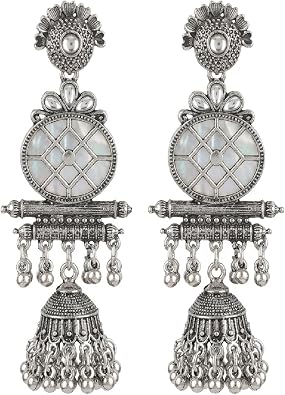 Indian Silver Oxidized Jhumkas Earring for Women Indian Ethnic Traditional Lighweight Dangle Long Jhumka Hoop Earring Jewelry Birthday Gifts