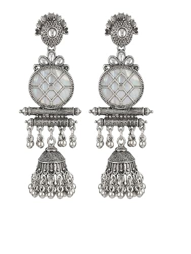Indian Silver Oxidized Jhumkas Earring for Women Indian Ethnic Traditional Lighweight Dangle Long Jhumka Hoop Earring Jewelry Birthday Gifts