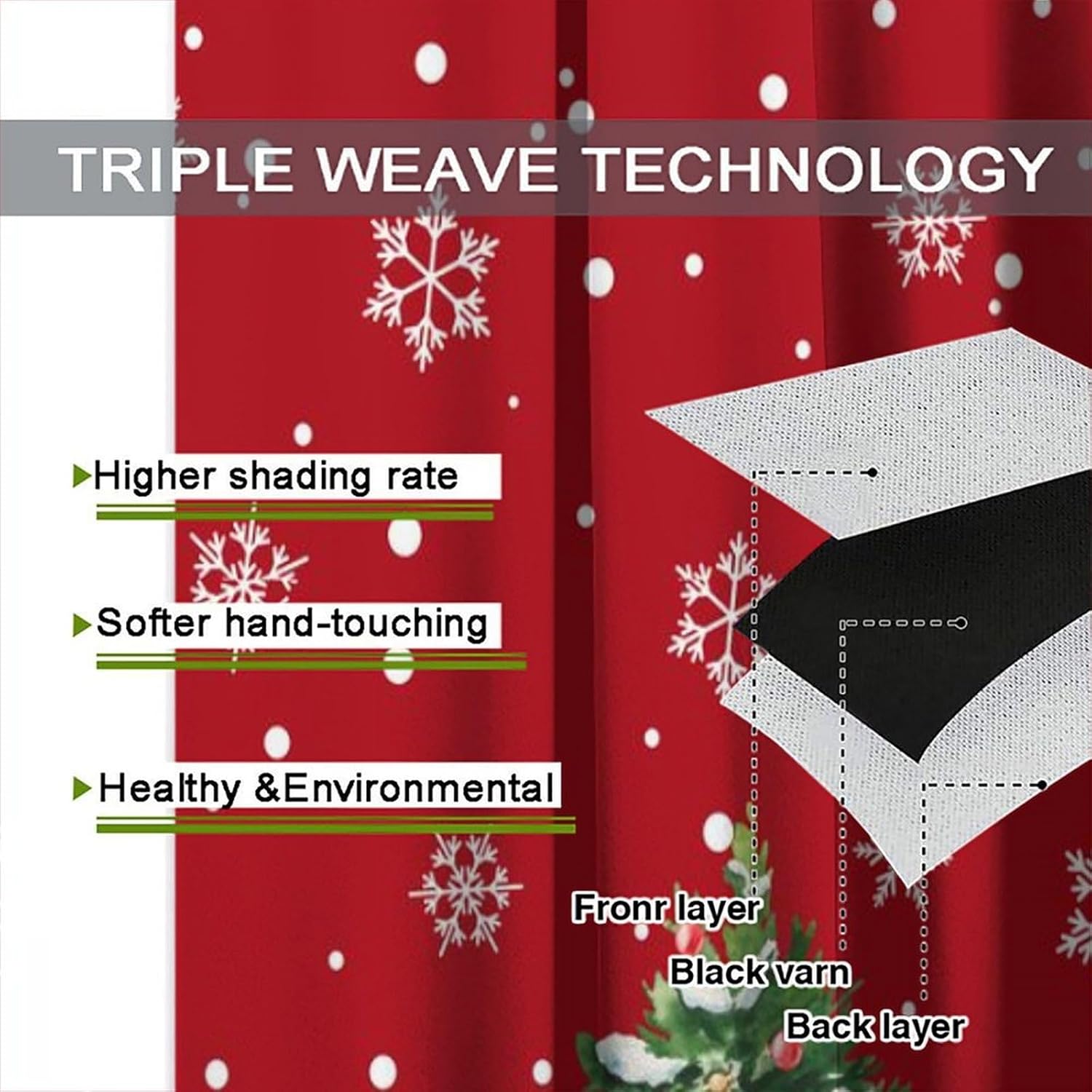 Christmas Kitchen Curtains Snow Christmas Tree Gift Cafe Window Treatment for Boys Girls Teens Home Bedroom Living Room Kitchen Rod Pocket 2 Panels Drapes Holiday 42x54 Inch