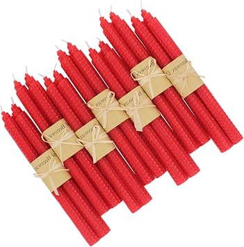 Beeswax Handmade Taper Candles, 7 Pair Red Color, 9 Inch Smokeless Dripless Wax Candles, Beeswax Candle for Home Gift Ideas