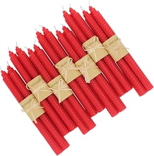 Beeswax Handmade Taper Candles, 7 Pair Red Color, 9 Inch Smokeless Dripless Wax Candles, Beeswax Candle for Home Gift Ideas