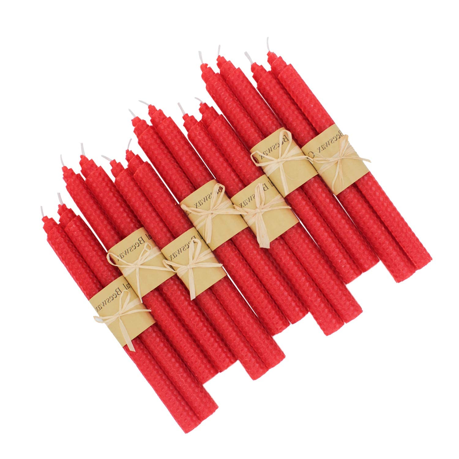 XIANGZHU Beeswax Handmade Taper Candles, 7 Pair Red Color, 9 Inch Smokeless Dripless Wax Candles, Beeswax Candle for Home Gift Ideas
