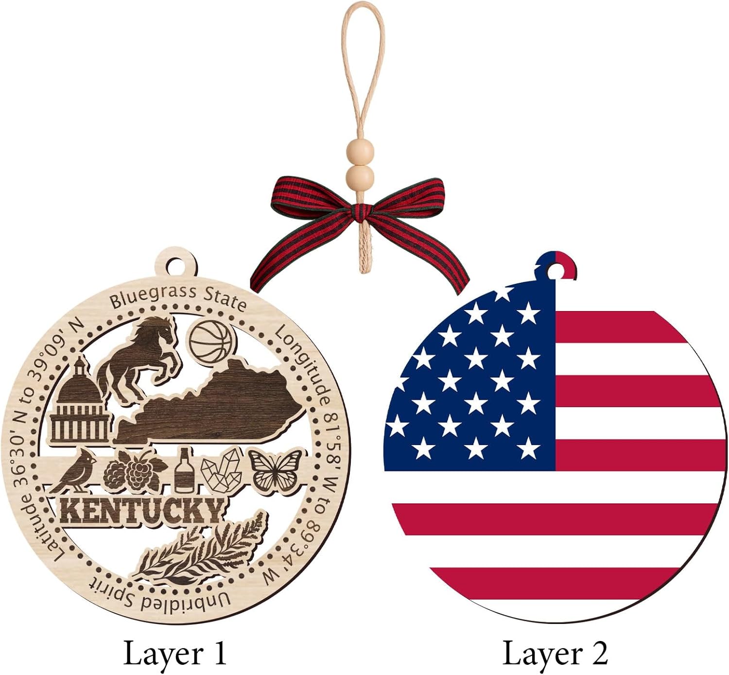 Kentucky State Wooden Ornament - States Christmas Ornaments - Ky State - Moving to Kentucky Gift - First Christmas to Ky - 2 Layer Ornament Wooden 4Inch - Image 3