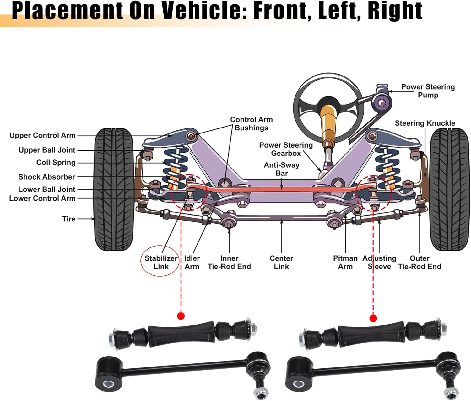 X AUTOHAUX 4pcs Front Rear Sway Bar Links Stabilizer Link Kit for Cadillac Escalade for Cadillac Escalade ESV Suspension Kit No.K6700/K700432
