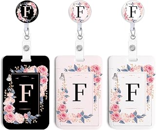 3 Set A-Z Letter ID Badge Holder with Clip Badge Reels Retractable Heavy Duty,Keychain，ID Holder for School Nurse Office F
