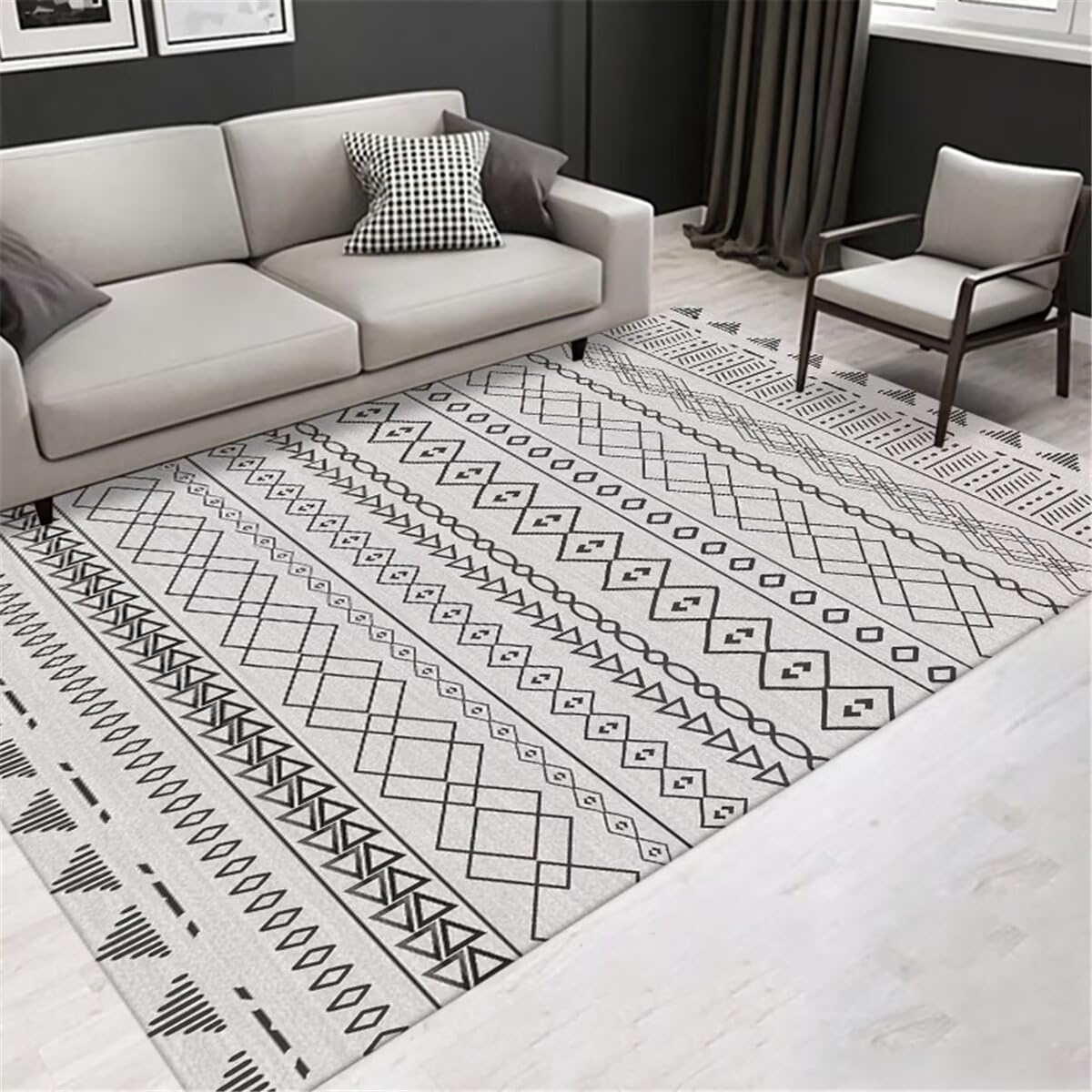 Tapis gris rectangulaire 50x80cm géométrique lavable