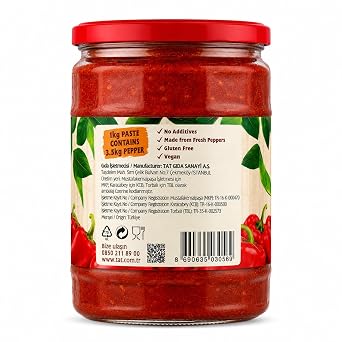 TAT Traditional Turkish Hot Red Pepper Paste, 19.4oz, Vegan Pantry Staples