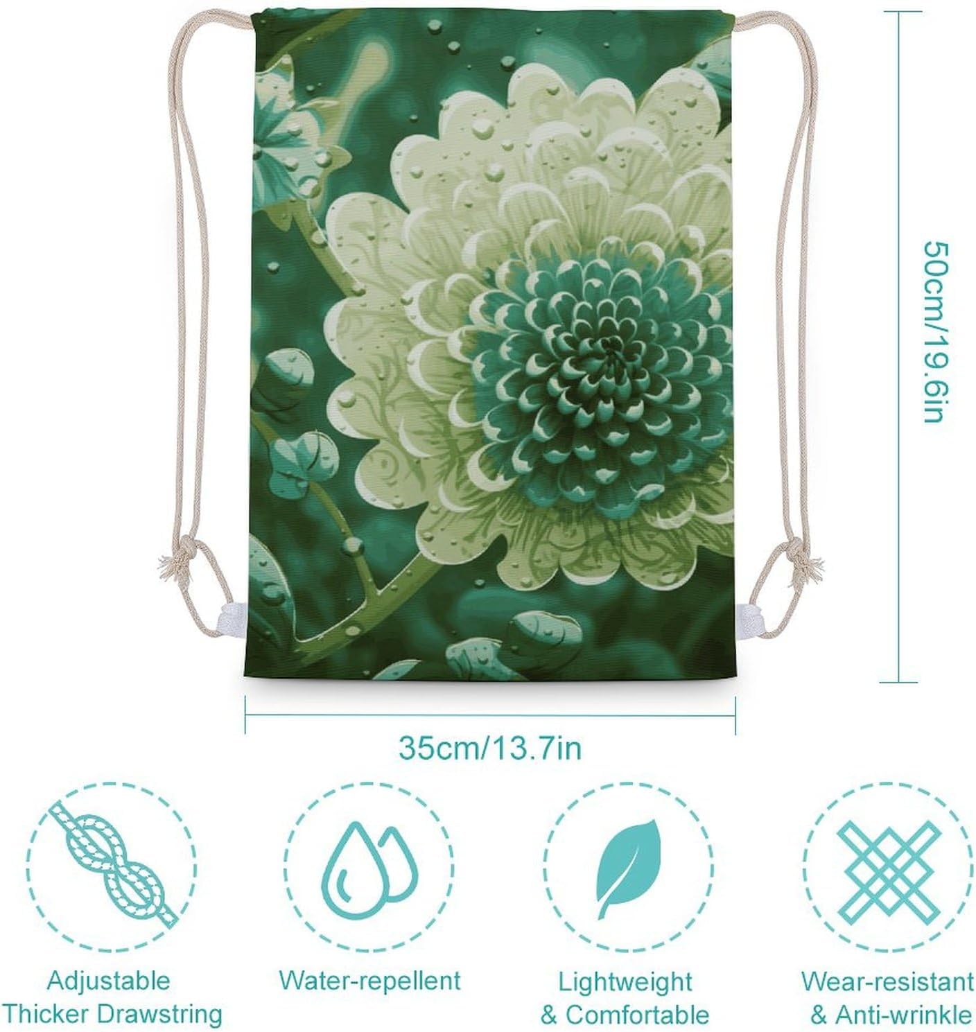 Drawstring Backpack Green Flower Printed Sport Gym Drawstring Bag Lightweight Cinch Sacks Backpack Drawstring Bags for Yoga Sport Gym Beach Travel Backpacks