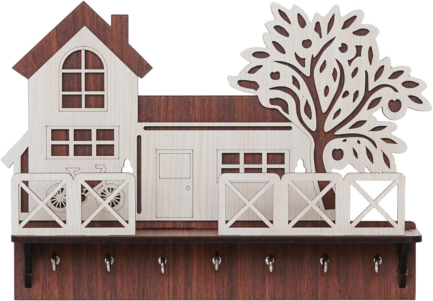 Wooden House Keys Hanger Key Holder for Home/Office Decor, Keyring Holder for Wall Decor with 7 Hooks Remote/Glass Holder