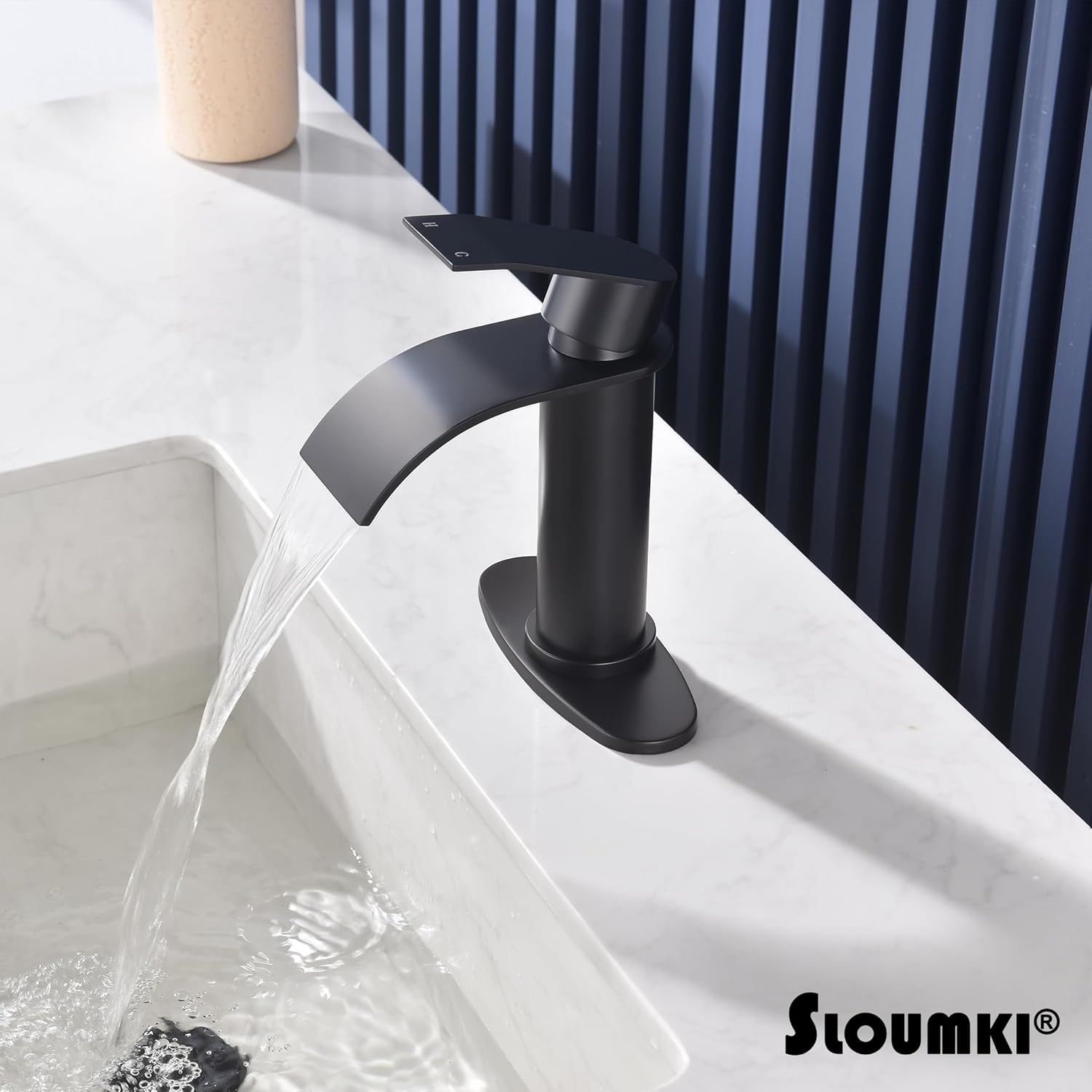 Black Waterfall Bathroom Faucet Single Hole, Matte Black Single Handle Bathroom Sink Faucet with Pop Up Drain and Supply Hose, Black Bathroom Faucet for Sink 1 Hole,SL5002BK - Image 5
