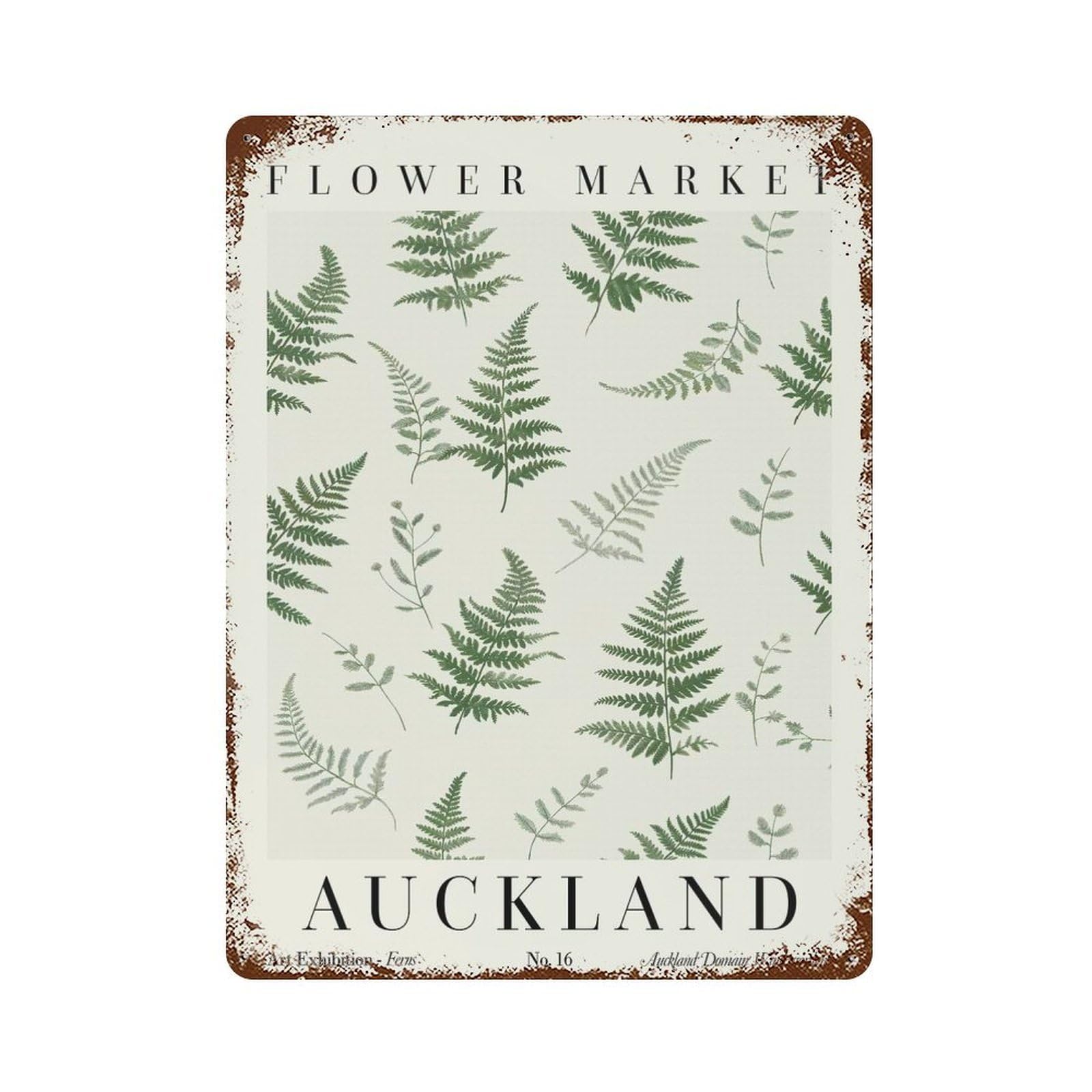 Fern Auckland Flower Market Vintage Metal Tin Sign 15.7"x11.8", Rustic Home Decor for Garage, Bar And Workshop Decor