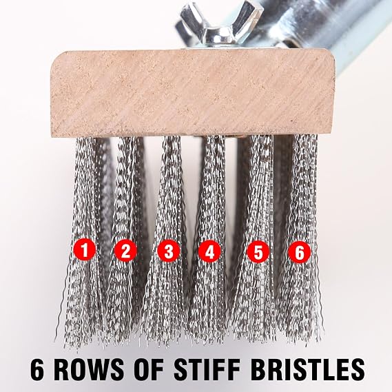 MAXMAN Stainless Steel Wire Scrub Brush with Long Handle, 63 Heavy Duty Large Wire Brush, Stiff Metal Bristle Floor Scrubber, Outdoor Patio Cleaning, Wire Broom for Deck, Concrete, Moss Removal