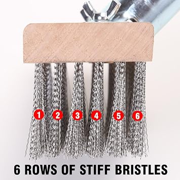 MAXMAN Stainless Steel Wire Scrub Brush with Long Handle, 63 Heavy Duty Large Wire Brush, Stiff Metal Bristle Floor Scrubber, Outdoor Patio Cleaning, Wire Broom for Deck, Concrete, Moss Removal