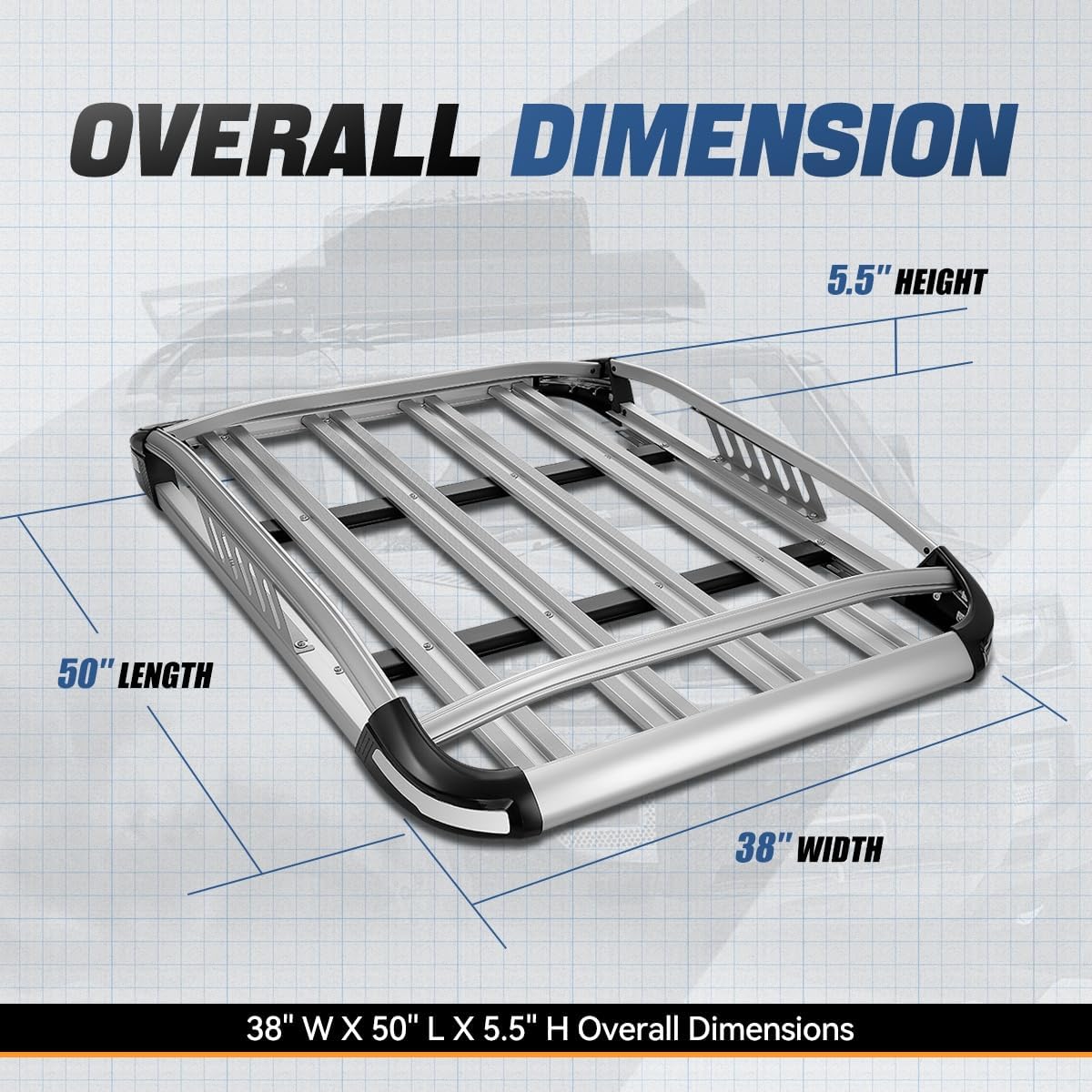 Auto Dynasty Roof Rack Cargo Carrier Basket Fits Vehicles with Crossbars, Universal Aluminum Car Top Luggage Holder for Cars Trucks SUVs, 50" L x 38" W x 5.5" H, Powdercoat Silver