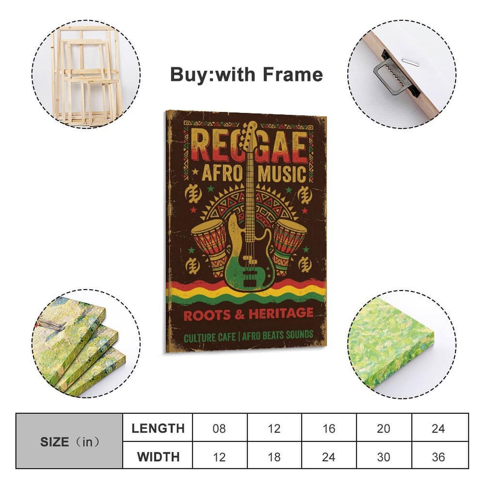 OKNGB Poster con musica afro reggae africanDrum Bass Beats, poster decorativo da parete su tela, stampa artistica moderna per camera da letto, poster decorativo per camera da letto (50 x 75 cm)