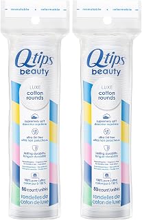 Q-tips Beauty Luxe Cotton Rounds 80ct 2-Pack | Hypoallergenic 100% Cotton Makeup Remover Pads for Face, Nails & Travel