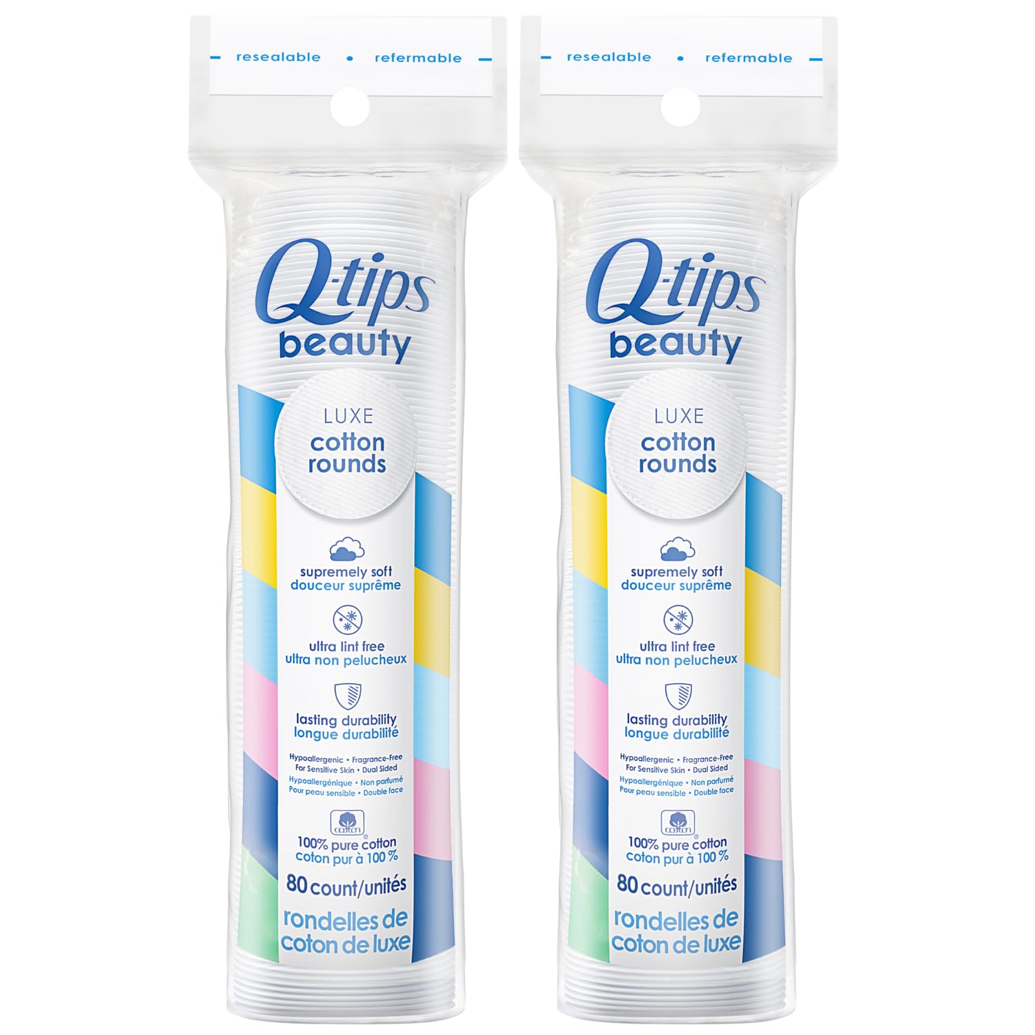 Q-tips Beauty Luxe Cotton Rounds 80 Count 2-Pack Hypoallergenic Makeup Remover Pads Personal Care Essentials