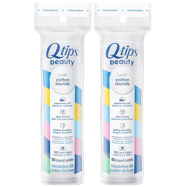 Q-tips Beauty Luxe Cotton Rounds 80 Count 2-Pack Hypoallergenic Makeup Remover Pads Personal Care Essentials