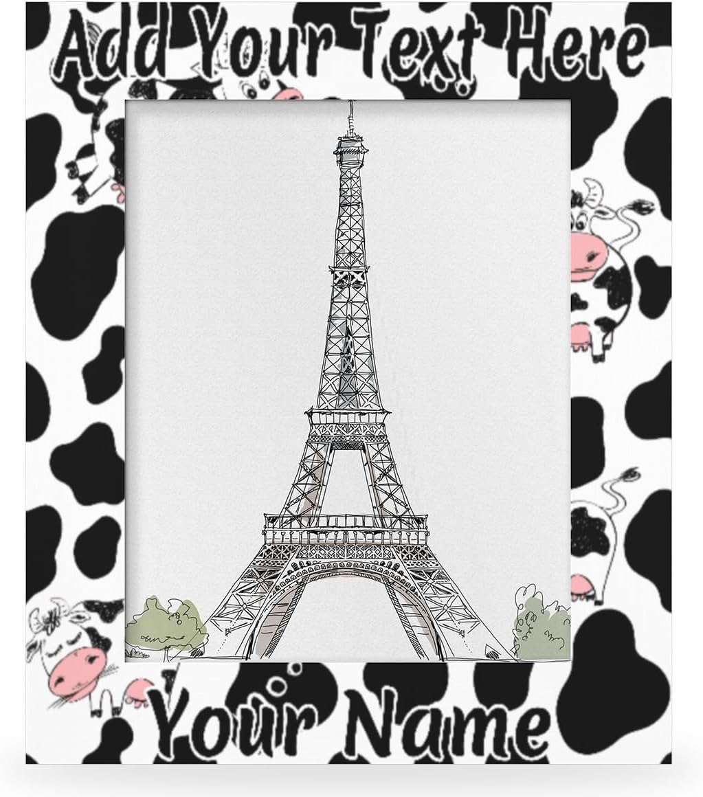 4x6 Personalized Picture Frame Animal Milk Cow Print,Customized Photo Frame Add Your Custom Text Wall and Tabletop Display Wooden Photo Picture Frame Home Decor