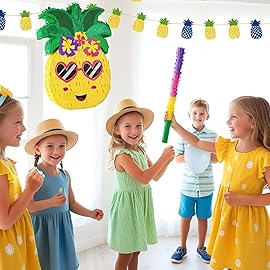 WERNNSAI Pineapple Piata - Luau Party Piata Game with Blindfold and Bat for Girls Boys Kids for Hawaiian Tropical Luau Party Supplies Summer Fruit Themed Birthday Party Decorations
