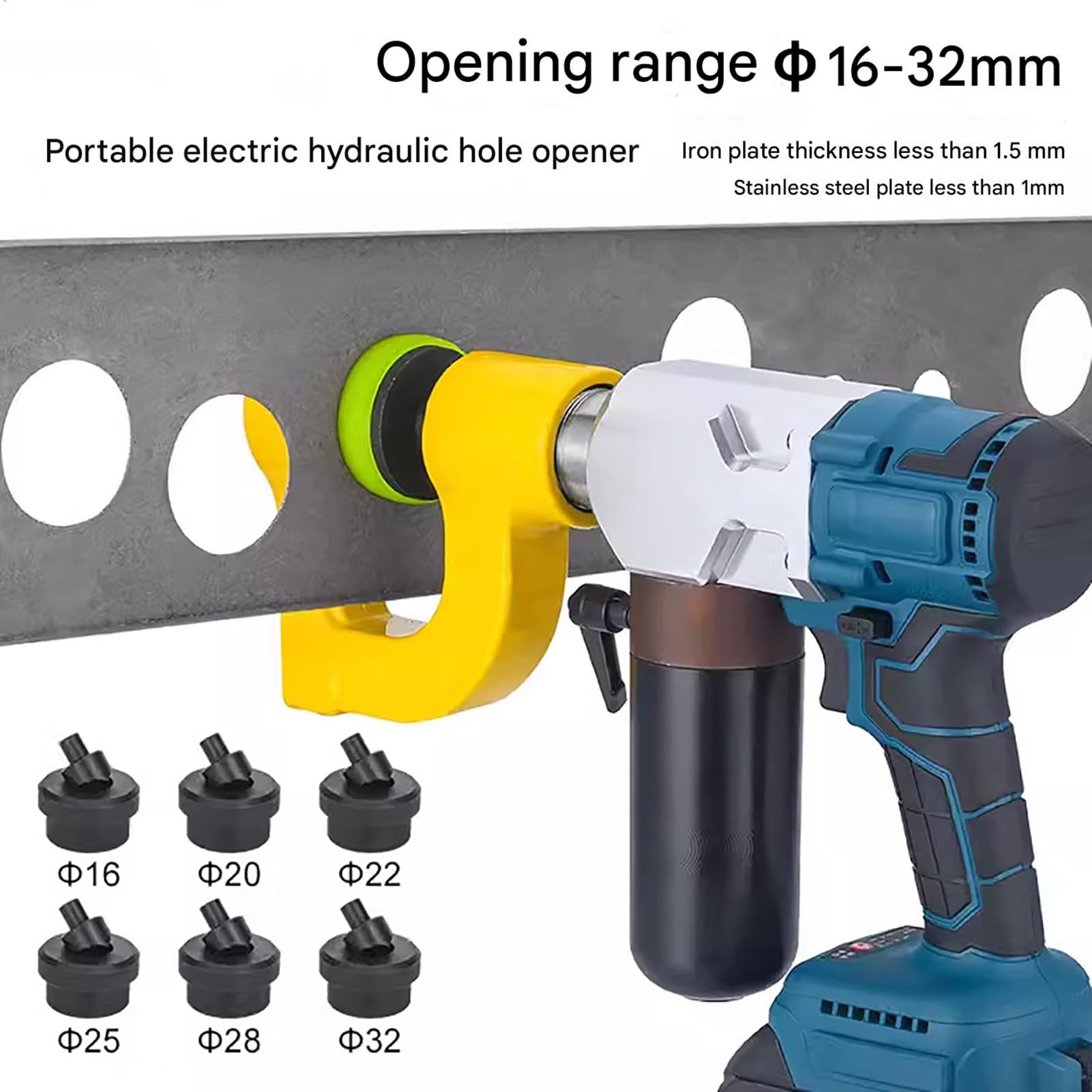 Punzonatrice idraulica elettrica Portatile da 16-32 mm, Ponte per Fori in Metallo con Canale per Cavi, punzonatrice idraulica con 6 matrici