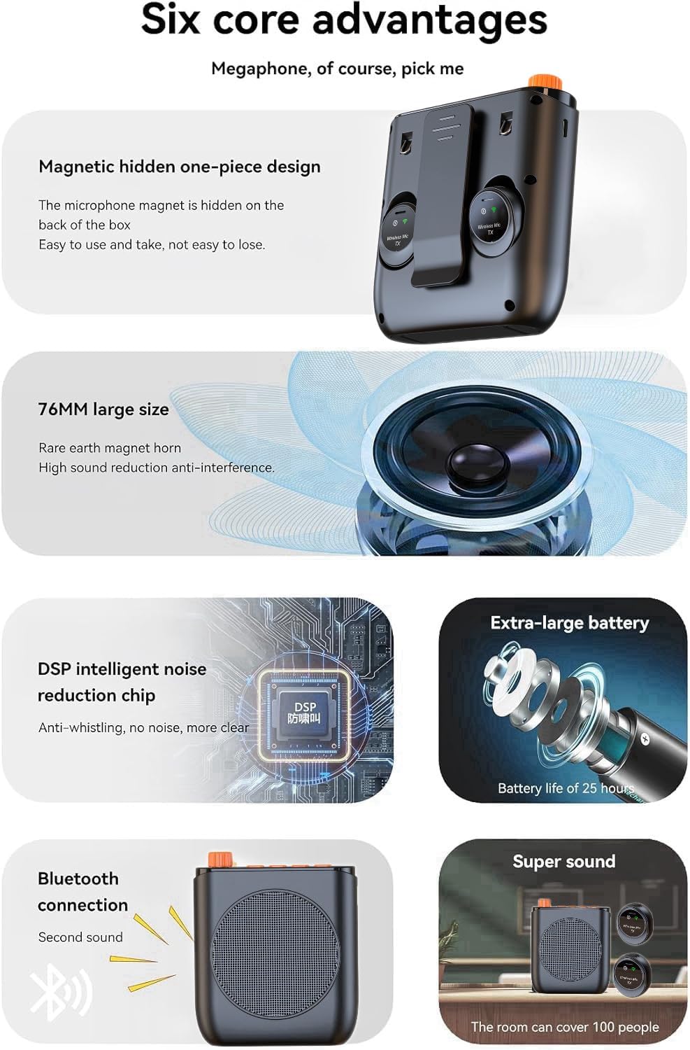 Wireless Voice Amplifier with Wireless Lavalier Microphone,Portable Speaker Megaphone with Dual Lavalier Lapel Clip Bluetooth Microphone for Teacher Streaming Class Speech Meeting Yoga Guides - Image 8