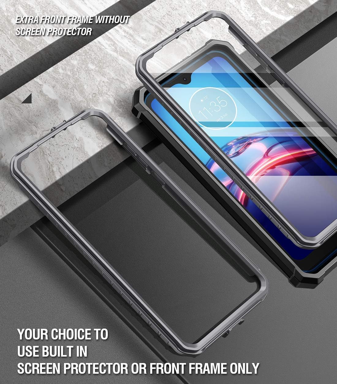 Poetic Guardian Series Designed for Moto E 2020 Case, Full-Body Hybrid Shockproof Bumper Cover with Built-in-Screen Protector, Black/Clear