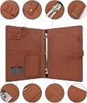 Wonderpool A4 Leather Portfolio Holder Ring File Document Case with Removable Binder Clipboard, Multi Pocket and Legal Pad for Business Organizer Interview and Meeting (Brown)