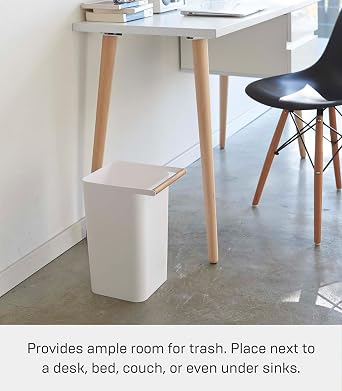 YAMAZAKI Home Como Como Modern Slim Square Trash Can Garbage Waste Basket for Bathroom Kitchen - Abs Plastic