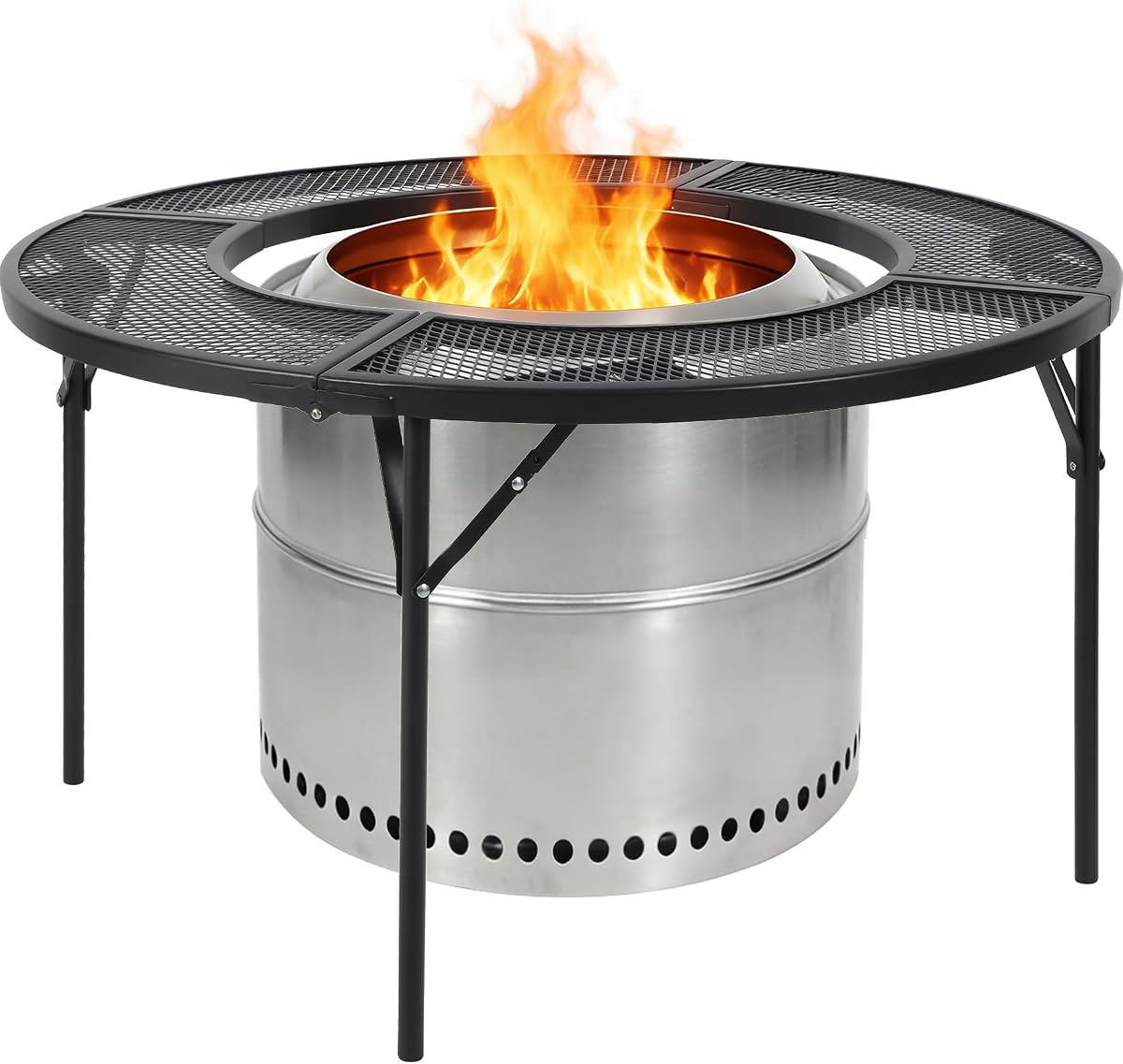 REDCAMP Fire Pit Surround Tabletop for Solo Stove Bonfire/Ranger, Foldable Round Fire Pit Table-Surround Ventilated Tabletop and Foldable Legs Design to Install and Portable for Yard, Patio