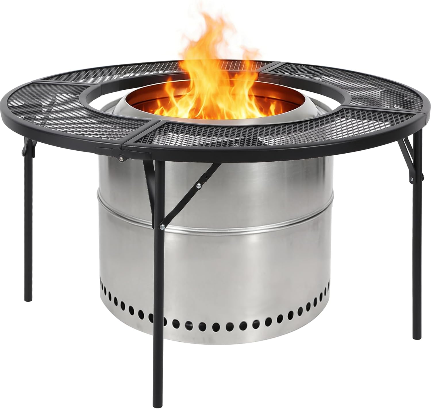 REDCAMP 36 Inch Fire Pit Surround Tabletop for Solo Stove Bonfire/Ranger, Foldable Round Fire Pit Table-Surround Ventilated Tabletop and Foldable Legs Design to Install and Portable for Yard, Patio