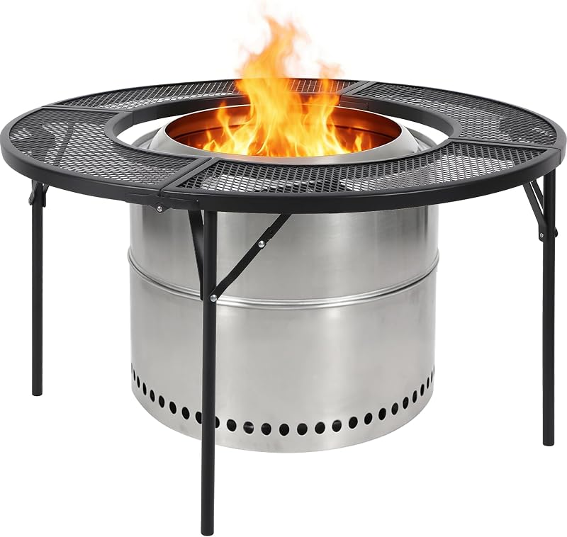REDCAMP Fire Pit Surround Tabletop for Solo Stove Bonfire/Ranger, Foldable Round Fire Pit Table-Surround Ventilated Tabletop and Foldable Legs Design to Install and Portable for Yard, Patio