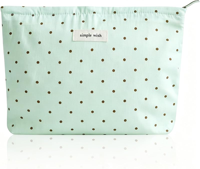 Necessaire de maquiagem Wudygirl Light Green Dot com zíper