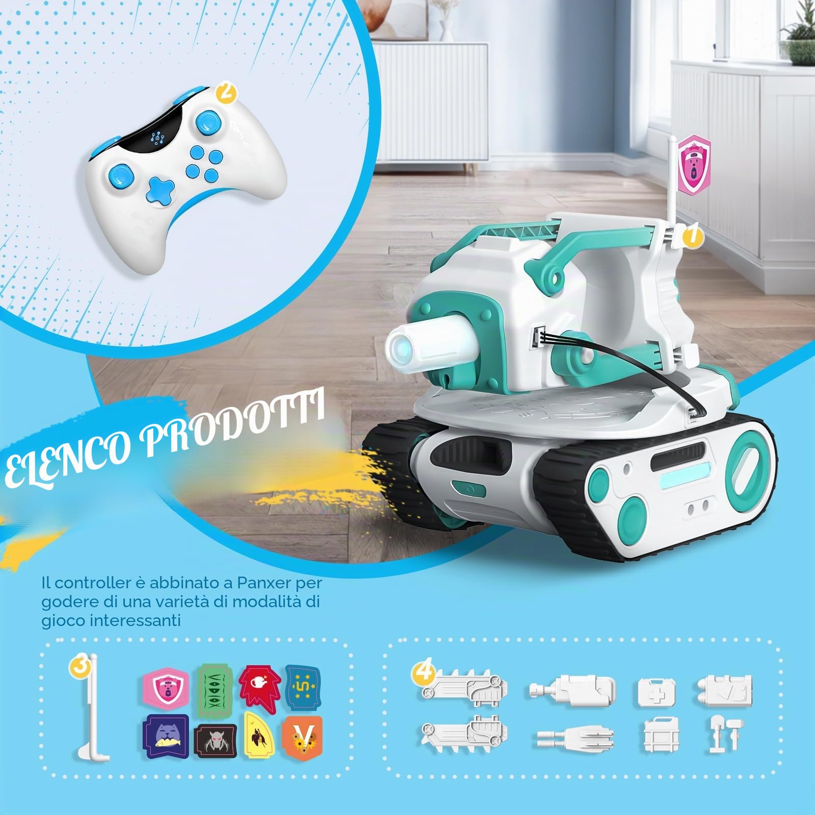 ENERGIZE LAB Panxer RC Battle Tank per robot Eilik, giocattolo per auto con luci a LED e telecomando da 2,4 GHz, regalo per ragazzi e ragazze, Eilik non incluso in questo articolo.