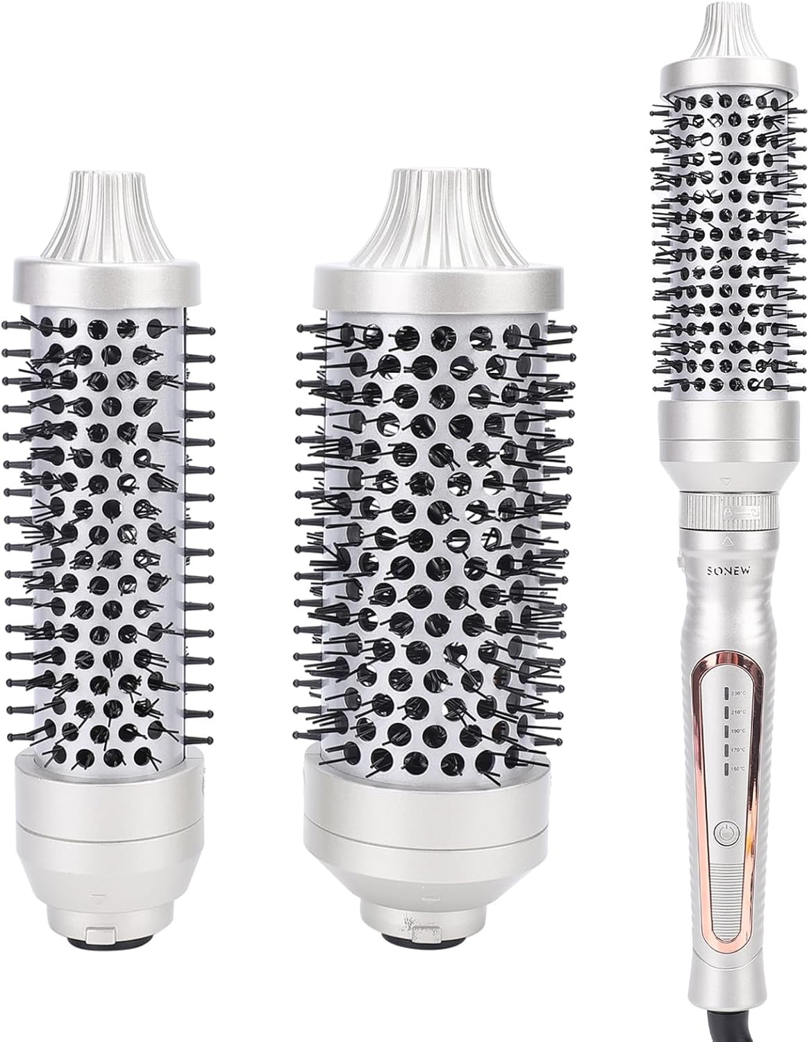 Sonew Heated Round Brush, Women's Thermal Curling Brush, Quick Volumizing Curling Brush, Detachable Portable Dual Voltage Design, Includes Storage Pouch and Hair Clips, Champagne Gold