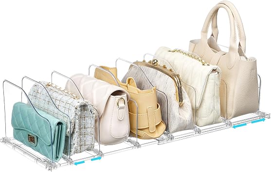 Vtopmart Adjustable Purse Organizer with Expandable Base & Sliding Dividers | 1 Extendable Base & 8 Slide-Freely Dividers, Fits Small bag, Handbags, Keeps Bag Upright & Visible, Maximize Closet Spacing