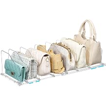 Vtopmart Free-Adjustable Purse Organizer for Closet with 1 Extendable Base, Handbags Storage Organizer, Fits Different Bag Sizes & Closet Shelf, Expandable Plastic Shelf Dividers for Handbags, Wallets