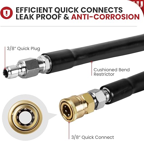 Miniatura 5 de Manguera de lavado a presión de 50 pies 38 pulgadas, 4500 PSI resistente al desgaste, manguera de repuesto para lavadora de gas y eléctrica,