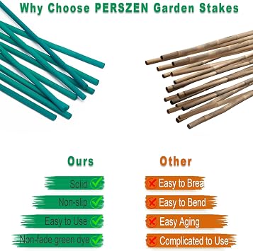 PERSZEN Plant Stakes 50 PCS Garden Green Bamboo Sticks Plant Support Stakes for Indoor and Outdoor Plants, Wooden Sign Posting Flower Pot Garden Stakes(15 25pcs+17 25pcs)
