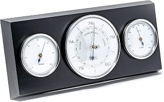 Fischer 9103S-06 Re-Design Indoor Weather Station Thermometer, Barometer, Hygrometer in Vintage Design, Made in Germany 285 x 125 mm black